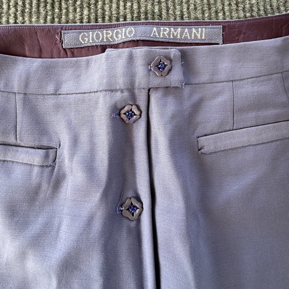 Giorgio Armani Lavender Button Front Midi Skirt A-Line High Waist Pockets